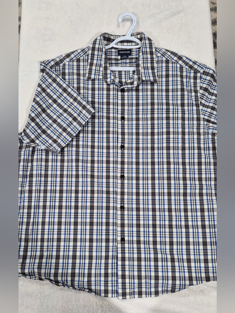 Haggar Mens XXL Short Sleeve Casual Button Down Shirt Plaid